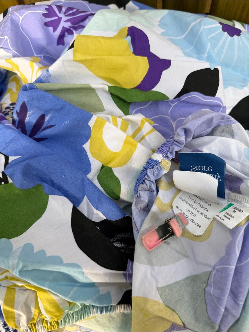 Floral king Fitted Sheet - Bright Purple, Blue & Yellow Bloom cotton